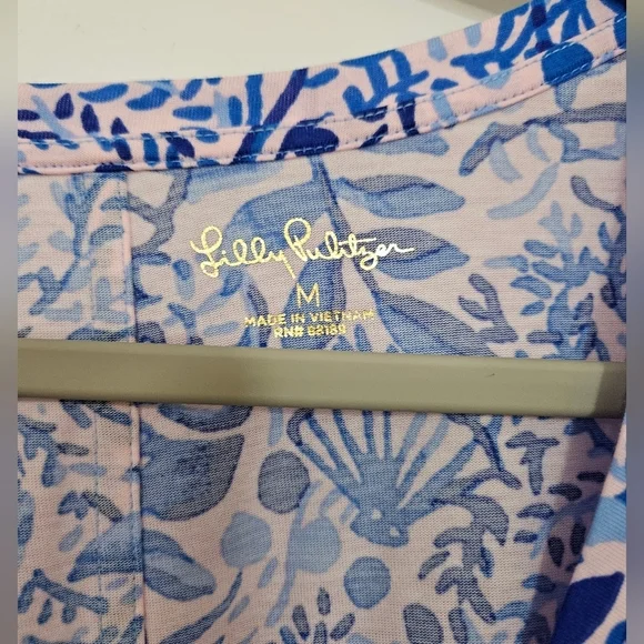 Lilly Pulitzer Haydn Mini Dress Short Puff Sleeve Blue Oceanscape Print Pink - Picture 4 of 8